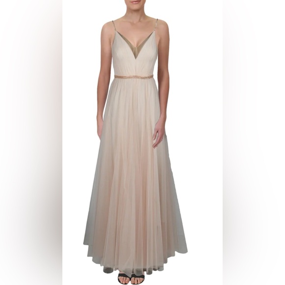 $468 NWT BCBG Max Azria Tulle Beaded Details Almond Pink Evening Dress Gown 12 - Picture 1 of 9